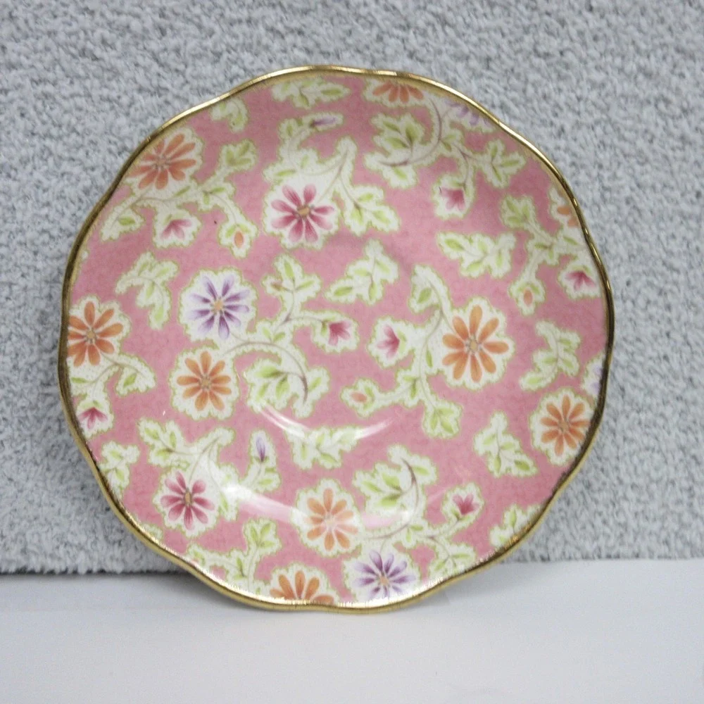 Royal Albert Vintage Florals Peach Teacup and Saucer Set Gold Trim Bone China